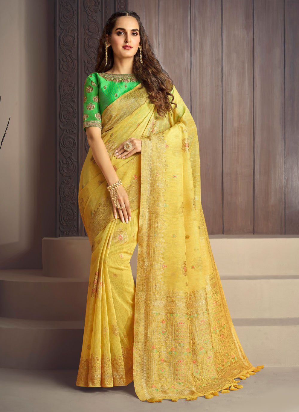 Silk Weaving Classic Designer Saree in Yellow