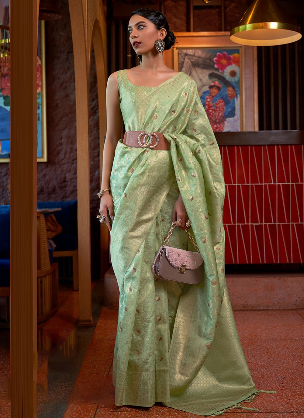 Astounding Pastel Green Printed Cotton Classic Saree With Blouse-Custom  Size | Cotton saree, Green saree, Saree designs