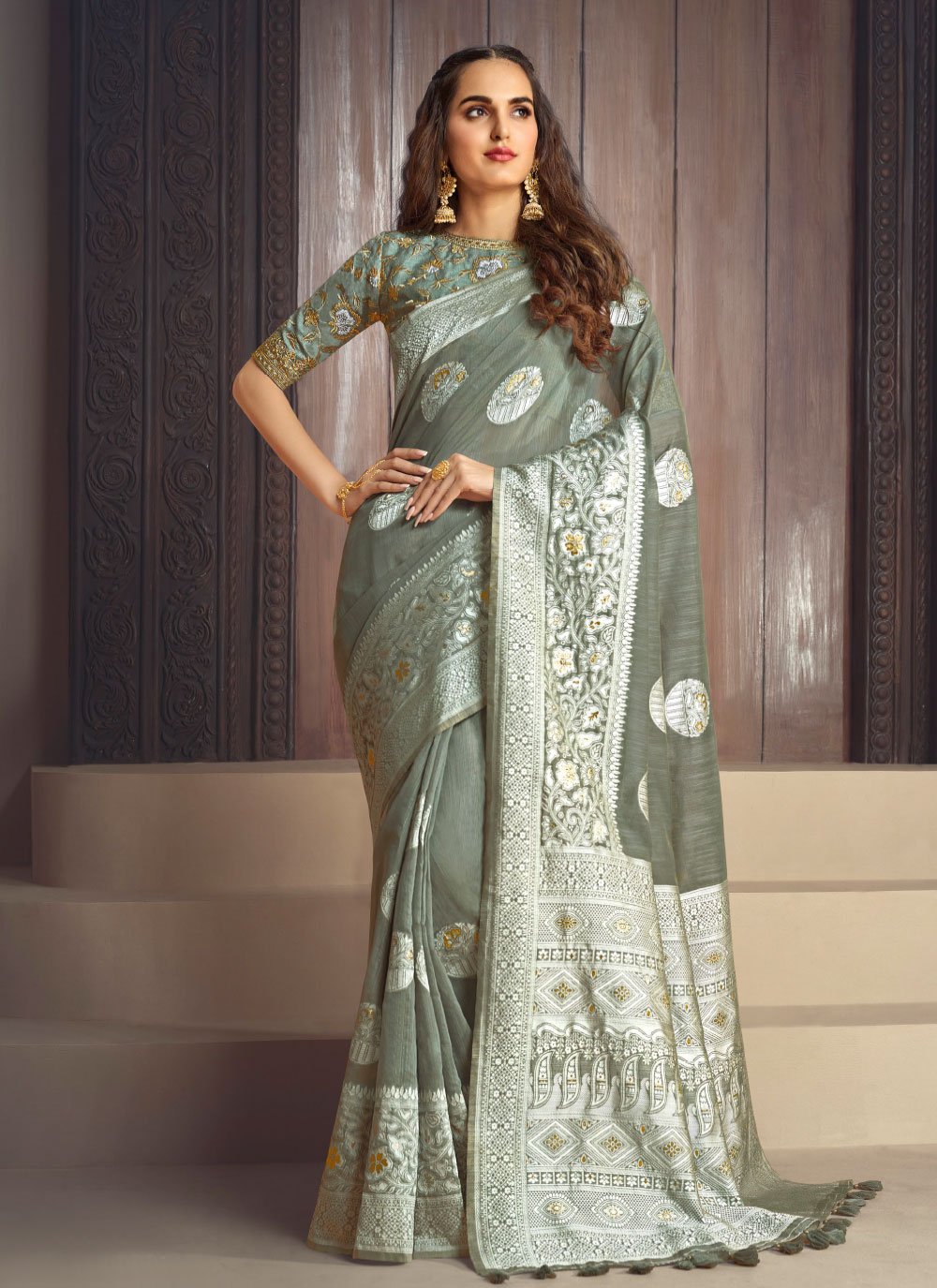 Silk Weaving Grey Classic Saree