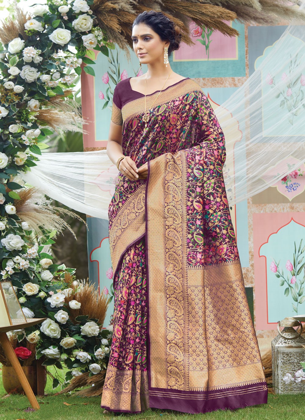 Silk Weaving Purple Trendy Saree