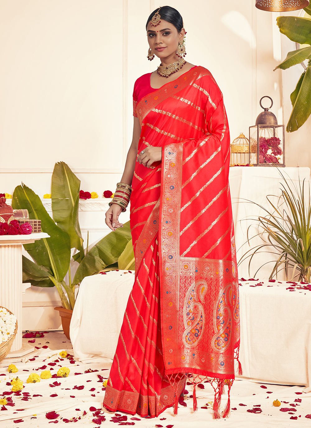 Silk Weaving Red Trendy Saree