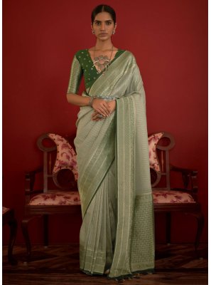 Silk Weaving Sea Green Contemporary Saree
