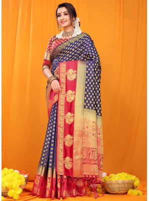 Silk Weaving Traditional Saree in Navy Blue