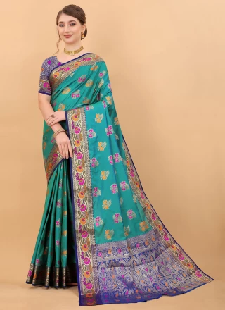 Silk Weaving Traditional Saree in Turquoise