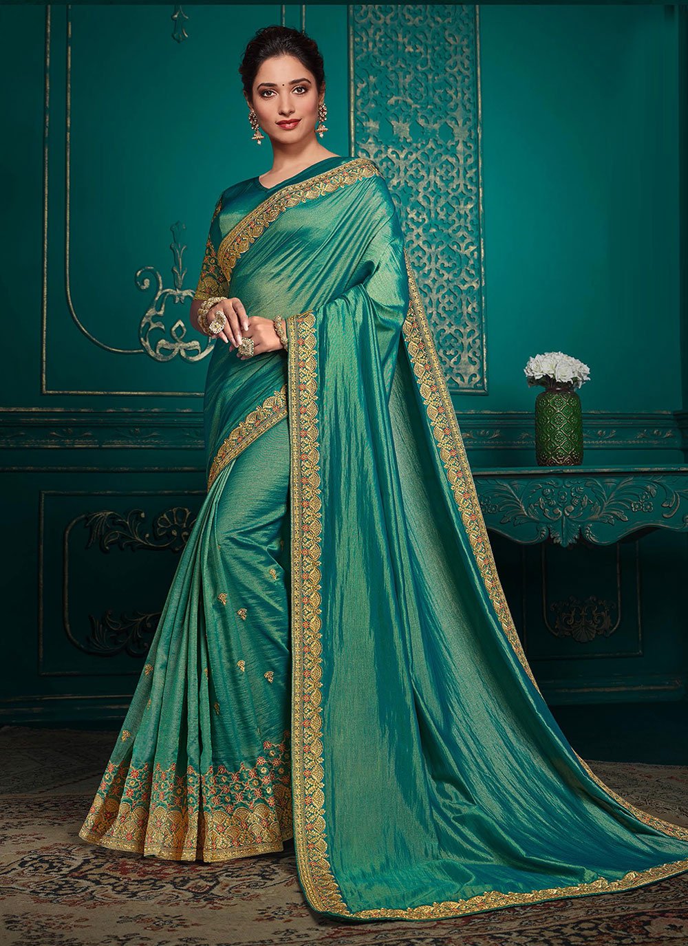 Silk Weaving Turquoise Classic Saree