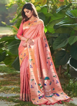 Silk Woven Peach Designer Saree
