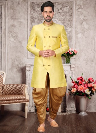 Silk Yellow Indo Western Sherwani
