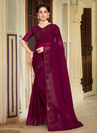 Buy VKARAN Women's Wine Chiffon Plain Saree With Blouse Online at Best  Prices in India - JioMart.