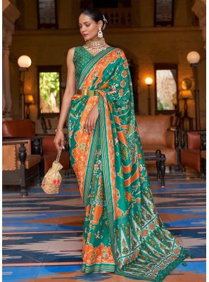 Swarovski Patola Silk  Designer Saree in Green