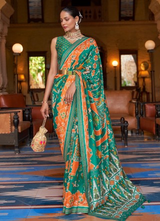 Swarovski Patola Silk  Designer Saree in Green