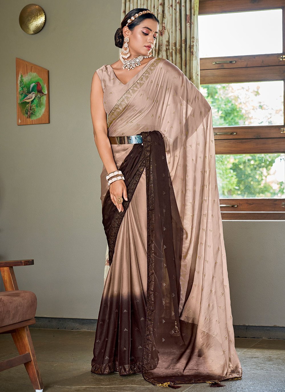 Buy Suta Maroon Printed Viscose Rayon Saree online