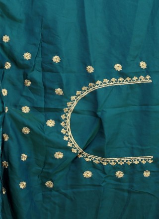 Teal Ceremonial Satin Silk Traditional Saree