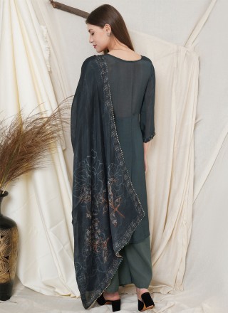 Teal Faux Chiffon Designer Pakistani Salwar Suit