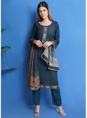 Teal Festival Trendy Designer Salwar Kameez