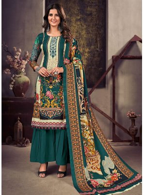 Teal Pashmina Trendy Salwar Suit