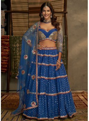 Thread Work Blue Georgette Lehenga Choli