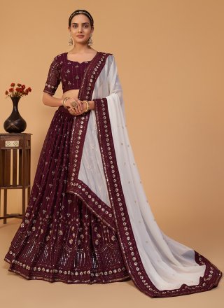 Thread Maroon A Line Lehenga Choli