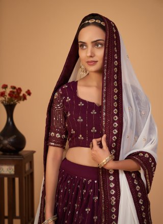 Thread Maroon A Line Lehenga Choli