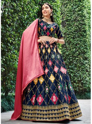 Thread Navy Blue Silk Trendy Lehenga Choli