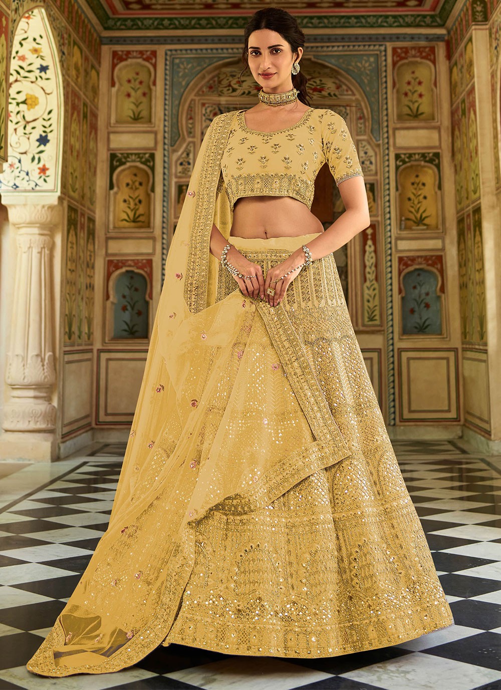 Buy Online Pink And Lime Green Art Silk Straight Lehenga Set for Women &  Girls at Best Prices in Bi