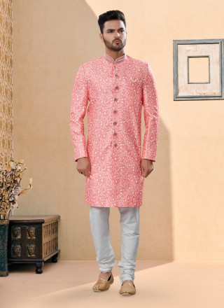 Thread Work Fancy Fabric Indo Western Sherwani in Pink