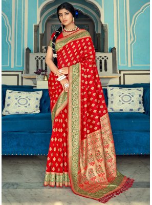 Traditional Designer Saree Weaving Banarasi Silk in Red