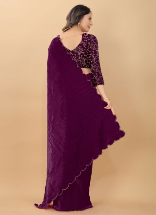 Traditional Saree Plain Velvet in Purple