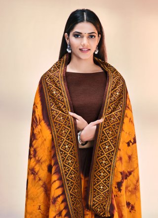 Traditional Saree Stone Poly Silk in Orange