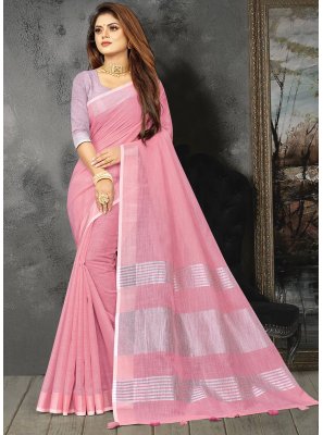 Traditional Saree Weaving Linen in Pink