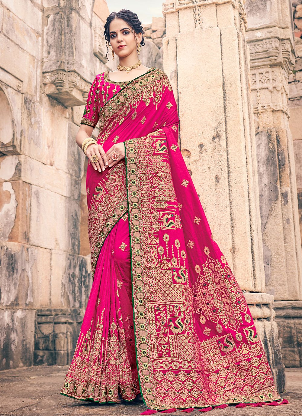 Traditional Saree Weaving Silk in Pink buy online