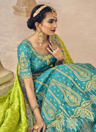 Turquoise Banarasi Silk Designer Lehenga Choli