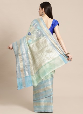 Turquoise Banarasi Silk Woven Designer Traditional Saree