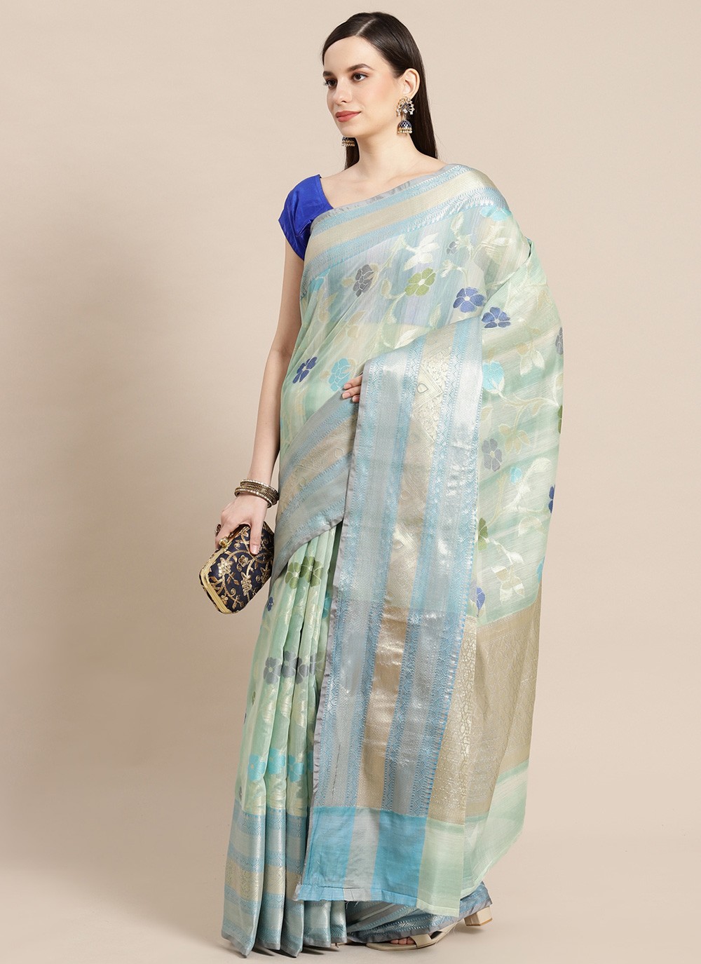 Turquoise Banarasi Silk Woven Designer Traditional Saree