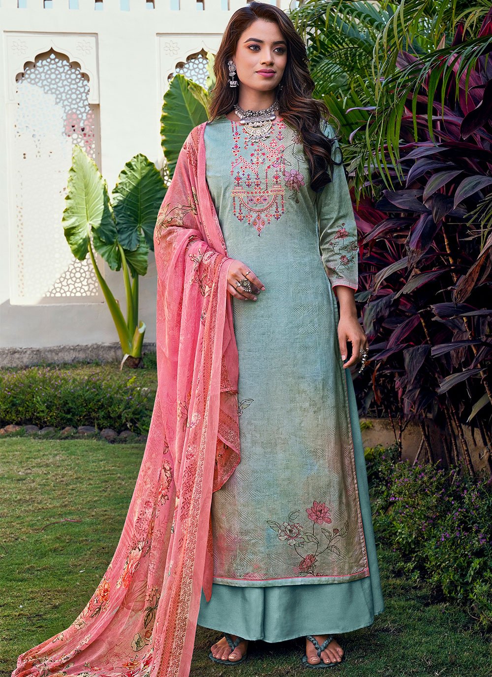 Turquoise Casual Cotton Designer Pakistani Suit