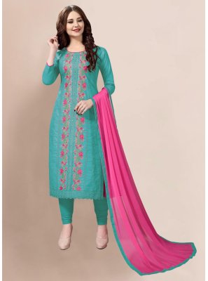 Turquoise Ceremonial Cotton Pakistani Straight Suit