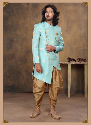 Turquoise Embroidered Imported Indo Western