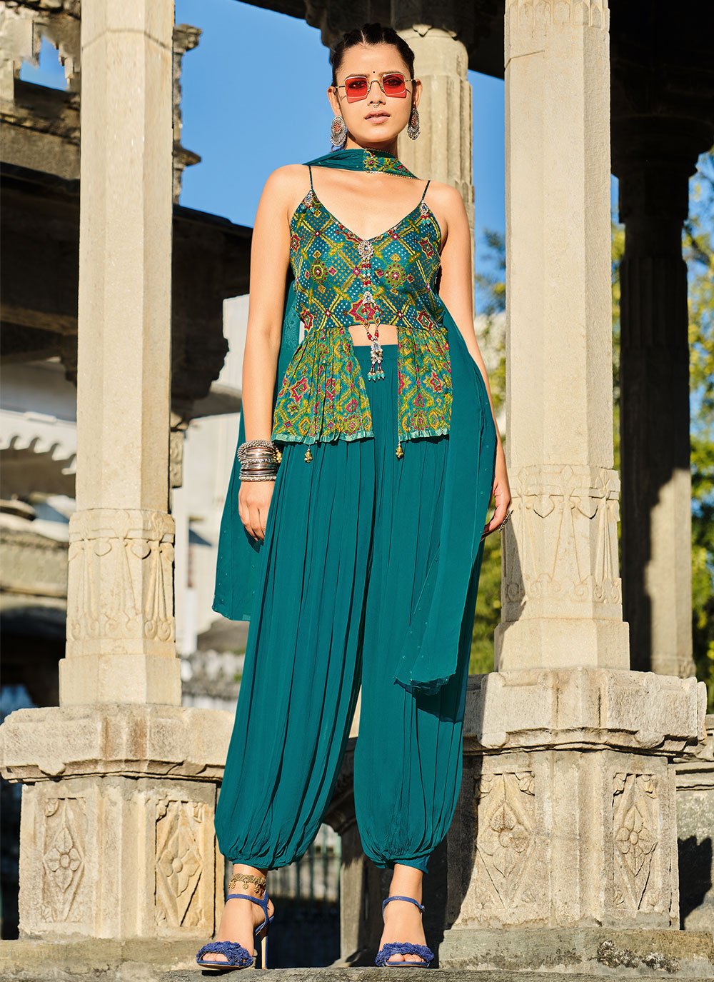 Fancy Fabric Trendy Salwar Suit In Turquoise