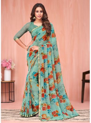Turquoise Georgette Traditional Saree