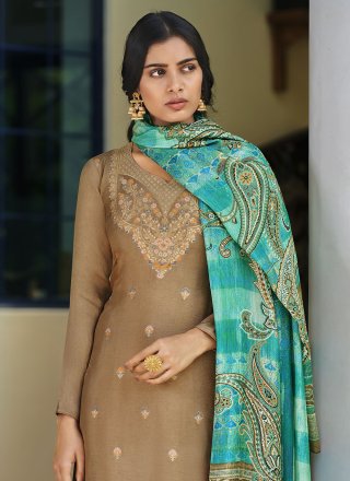 Turquoise Jacquard Silk Weaving Trendy Salwar Suit