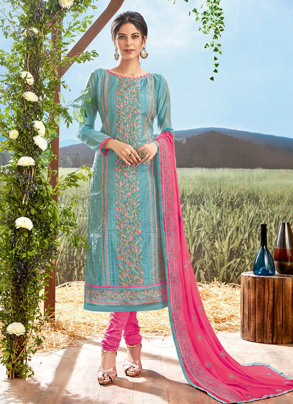 Turquoise Mehndi Designer Salwar Kameez