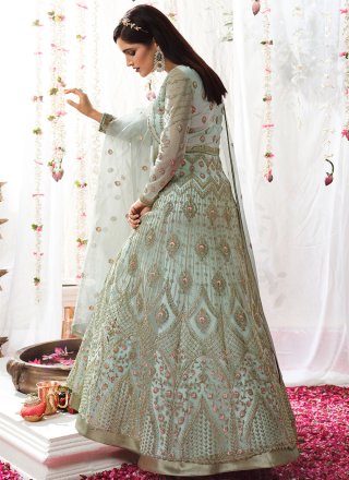 Turquoise Net Sequins Designer Floor Length Salwar Suit