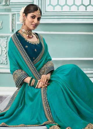 Turquoise Party Classic Designer Saree