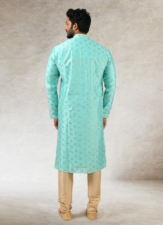 Turquoise Printed Kurta Pyjama