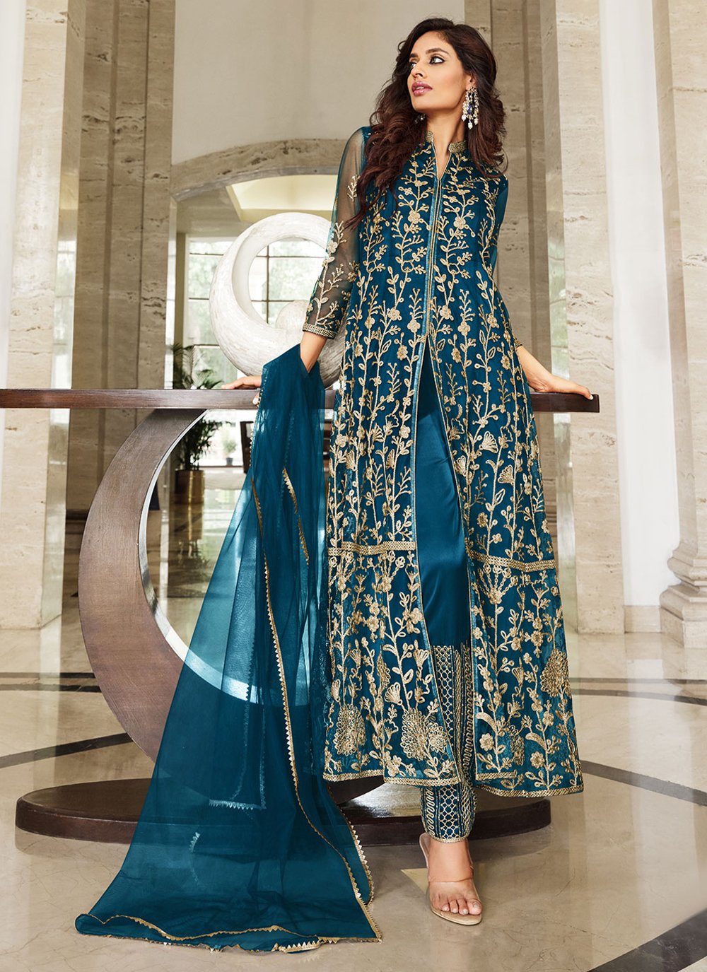 Turquoise Sequins Salwar Kameez