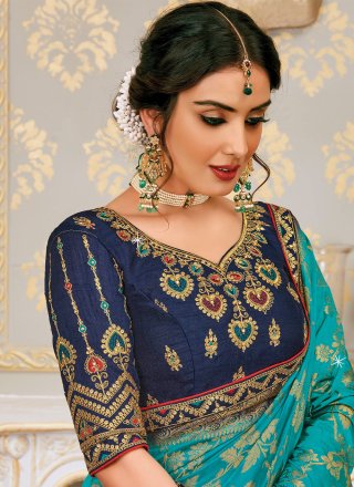 Turquoise Silk Designer Saree