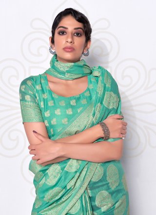 Turquoise Weaving Casual Saree