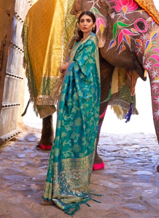 Turquoise Weaving Wedding Designer Traditional Saree