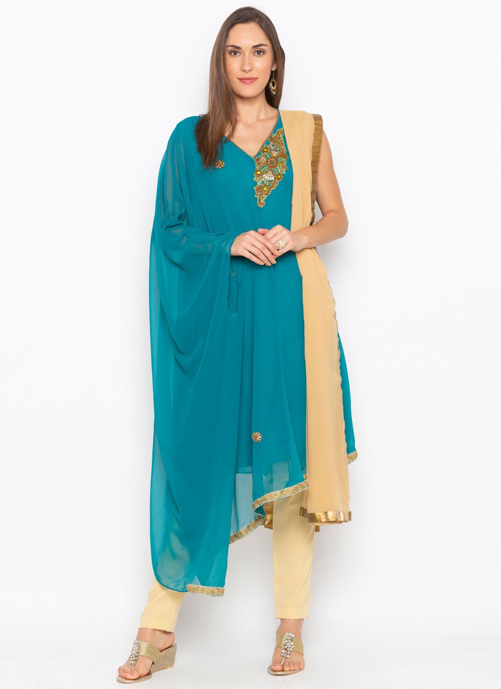 Turquoise Wedding Georgette Trendy Salwar Suit