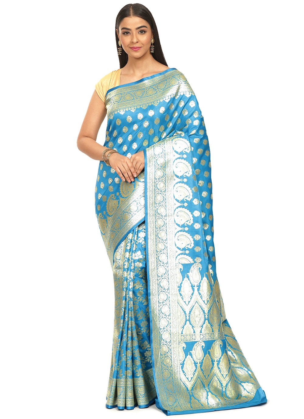 Turquoise Woven Banarasi Silk Designer Traditional Saree