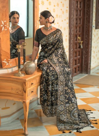 Tussar Silk Black Classic Saree